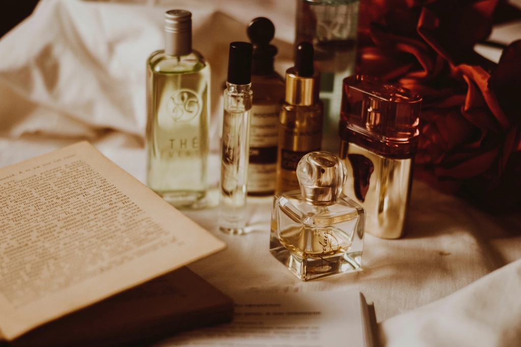 Free open book, perfume bottles
